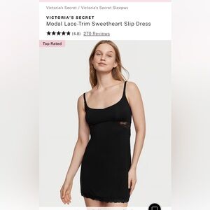 Victoria’s Secret - Modal Lace Trim Sweetheart Slip Dress - Black - M - EUC!